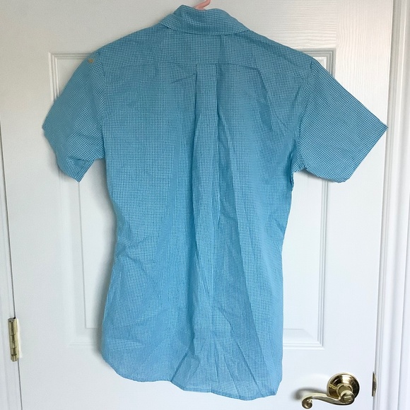 Mens XS-S New American Apparel Short Sleeve Button Lt Blue Shirt Cotton USA Made - Picture 13 of 16